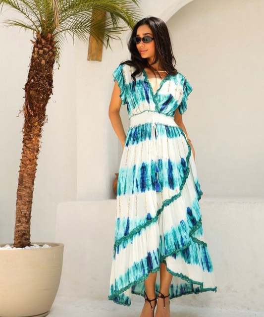 Vestido longo crepe indiano